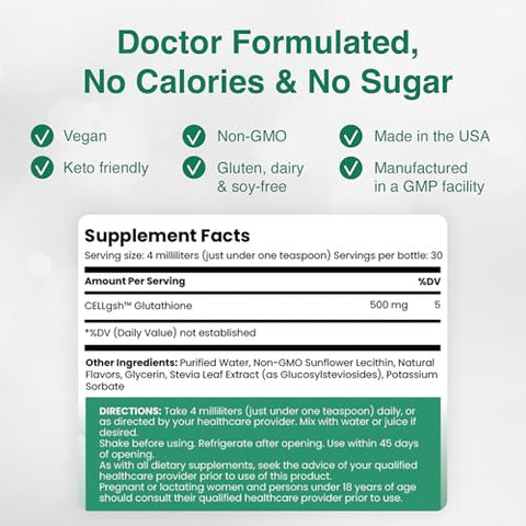 Rho Nutrition - Liposomal Glutationa – Suplemento Líquido de Glutationa de Alta Absorção – Suporta Desintoxicação Natural, Sistema Imunológico, Saúde da Pele, Clareza Mental