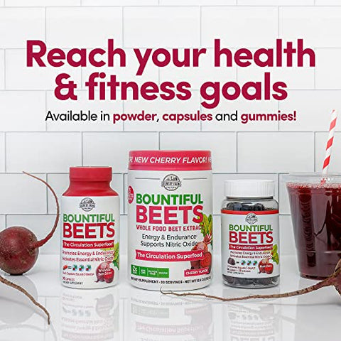 Bountiful Beets em Pó, Extrato de Beterraba Integral, Superfood Natural, Impulsionador de Óxido Nítrico, Ajuda a Promover Circulação Saudável e Energia, Estimulante Natural, Sabor Cereja - COUNTRY FARMS