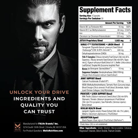 METISNutrition - Metis Nutrition JXT5 – Suplemento 5 em 1 para Saúde Masculina: Libido, Próstata e Visão – Aumenta Testosterona, Suporte Articular e Energia (90 Cápsulas)