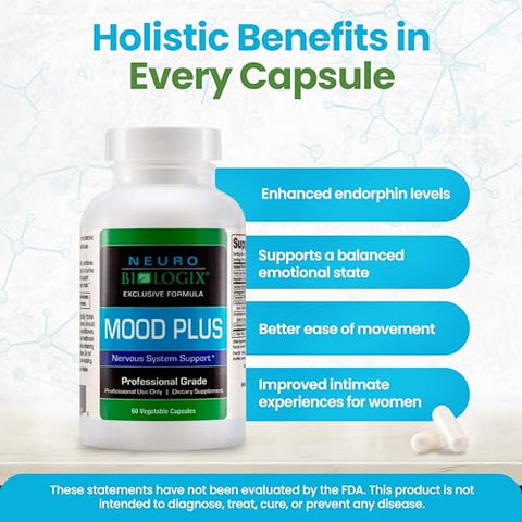 Neuro biologix - Mood Plus – Suplemento Completo de Suporte ao Humor – Auxílio Calmante para Estresse e Suporte à Função Cerebral – 60 cápsulas