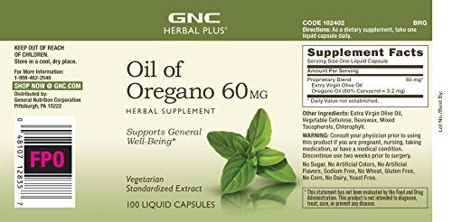 Herbal Plus Óleo de Orégano 60mg | Suporte ao Bem-Estar Geral | 100 Cápsulas - GNC