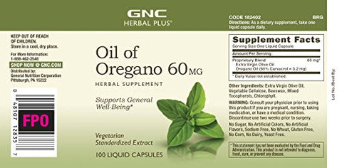 Herbal Plus Óleo de Orégano 60mg | Suporte ao Bem-Estar Geral | 100 Cápsulas - GNC