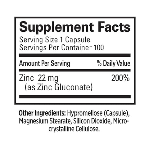 Suplemento de Zinco Gluconato 22mg para Impulso Diário à Imunidade, Energia, Olhos Saudáveis, Cabelo e Pele - Quantum Health