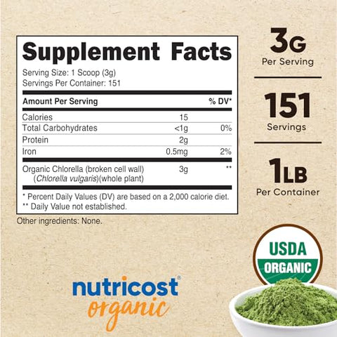 Chlorella Orgânica em Pó 454g – 3g por Porção - Nutricost