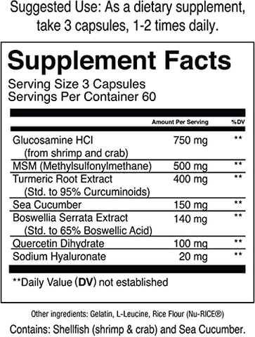 Suplemento para Suporte Articular com Glucosamina MSM para Dor e Mobilidade – 60 cápsulas - Jocko Fuel
