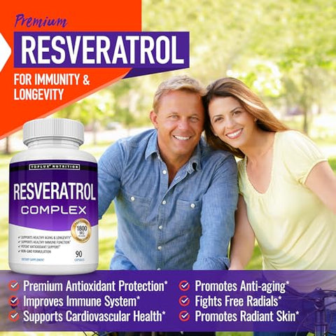 Toplux - Resveratrol 1800 mg – Complexo Antioxidante de Alta Potência com Trans-Resveratrol Natural para Envelhecimento Saudável, Suporte à Saúde Geral, Sistema Imunológico, Função Cerebral, para