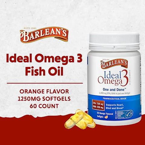 Barlean's - Barlean’s Ideal Ômega 3 Óleo de Peixe, 1.000 mg Cápsulas Softgels, Grau Farmacêutico EPA