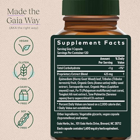 Libido Masculino com Saw Palmetto, Horny Goat Weed e Maca – 60 cápsulas - Gaia Herbs