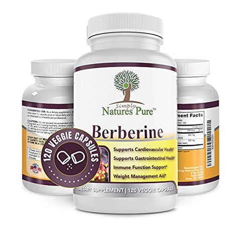 Simply Natures Pure - Berberina HCl 500mg – 120 Cápsulas – Suporte Cardiovascular Gastrointestinal Imunológico – Cromo Canela –