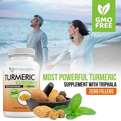 DOCTOR RECOMMENDED SUPPLEMENTS - Suplemento de Cúrcuma Curcumina – 2250mg/d – Cápsulas Vegetais – 95%% Curcuminoides com Extrato de Pimenta Preta (Bioperina) – Cápsulas de 750mg – 100%% Orgânico – Cúrcuma Mais Poderosa (Pacote com 3)