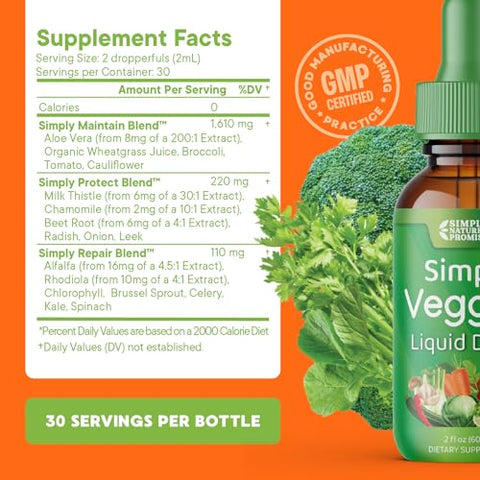 Simply Nature's Promise - Promessa da Natureza Simples – Suplementos de Frutas e Vegetais – Gotas Líquidas – Feito com Superfoods de Alimentos Integrais, Embalado com Vitaminas – Marca Simply Nature’s Promise