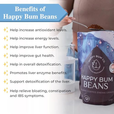 Happy Bum Co - Café Enema Happy Bum | Médio Torrado Orgânico Detox com Ácido Palmítico Elevado, Livre de Mofo e Baixa Acidez para Detox Suave e Saúde Intestinal (400g)