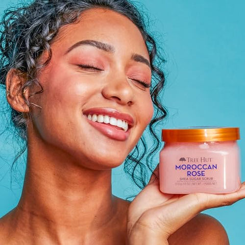 Scrub de Açúcar de Shea Marroquina, 18oz (532ml), Esfoliante e Hidratante Ultra Nutritivo para Cuidados Essenciais do Corpo (Pacote com 3) - Tree Hut
