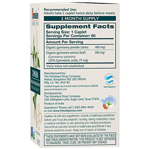 Orgânico Gymnema Suplemento Herbal Certificado USDA Orgânico, Não-OGM, 700 mg, 60 Cápsulas à Base de Plantas, 60 Dias de Fornecimento, 2 Pacotes - Himalaya