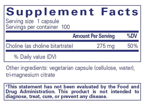 Choline (Bitartrate) – 275 mg – Suporte à Metilação e Saúde Cerebral - Pure Encapsulations