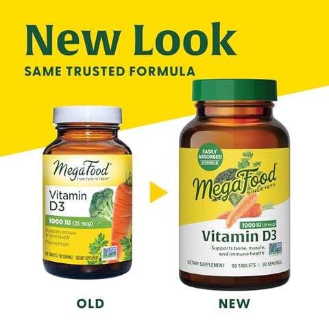 Vitamina D3 1000 UI (25 mcg) – Suporte Imunológico – Saúde Óssea – Com Vitamina D3 facilmente absorvida – Alimentos reais – Não-OGM, Vegetariano – Sem 9 alimentos - MegaFood