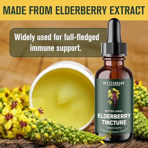 BetterLungs Tintura de Sabugueiro – Suplemento Dietético Natural Sem Açúcar, Não-OGM, Vegetariano para Suporte Imunológico no Inverno (30 Dias) - Betterbrand