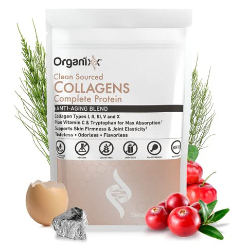 Colágeno Hidrolisado em Pó com Vitamina C, Tipos I, II, III, V, X – Cabelo, Unhas, Pele, Osso | Organixx - Organixx