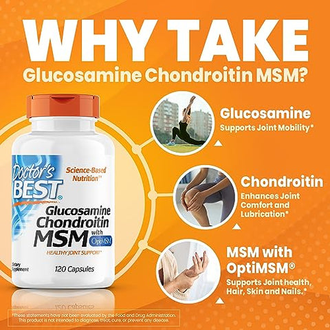 Doctor's BEST - Doctor’s Best Glucosamina Condroitina Msm com Cápsulas OptiMSM, Suporta a Estrutura e Função Saudáveis das Articulações
