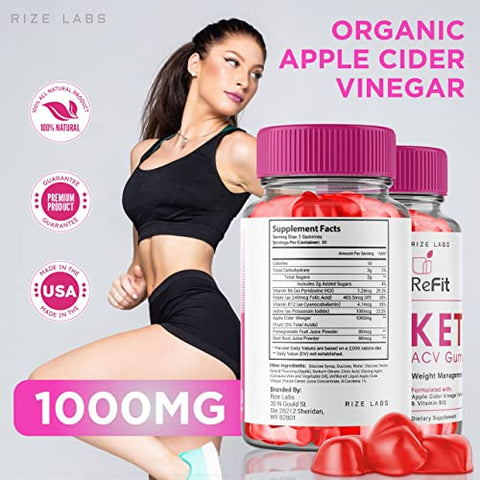 rize labs - (5 Pacotes) Gomas Refit Keto – Refit Keto ACV Gomas para Perda de Peso Avançada Refit Keto Gomas com Vinagre de Maçã Suplemento Barriga Extra Forte Gomitas (300 Gomas)