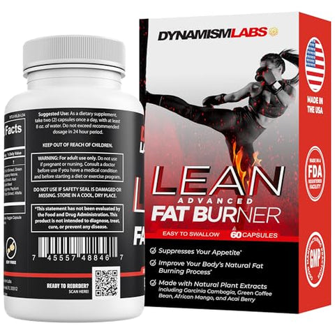 MANTFUP - Dynamism Labs Lean Advanced Fat Burner | Extrato de Garcinia Cambogia, Extrato de Chá Verde, Cetona de Framboesa | Fabricado nos EUA (60 Comprimidos)