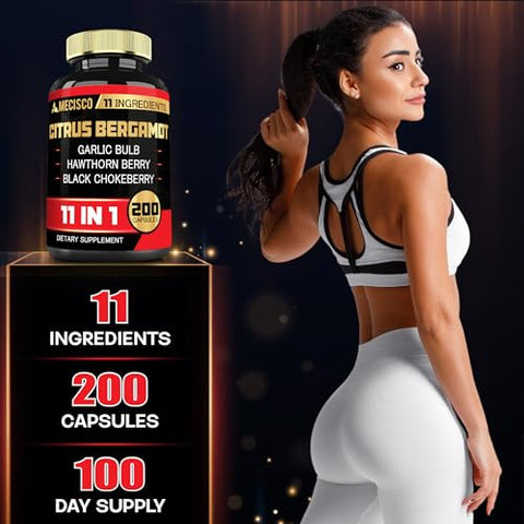 Mecisco - Suplemento Citrus Bergamota 11 em 1 1000mg com Folha de Oliveira, Espinheiro Branco, Guggul, Alho e Mais – Suporte à Imunidade e Sistema Circulatório