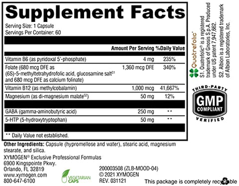 Mood Food – Sistema Nervoso, Relaxamento | Fórmula para Melhorar o Humor e Aliviar o Estresse | 60 cápsulas - XYMOGEN