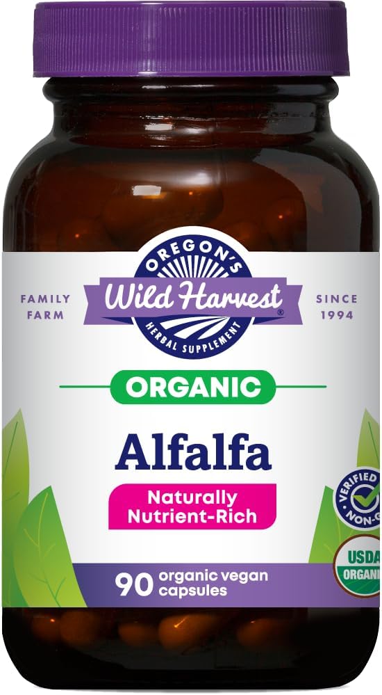 Oregon's Wild Harvest - Oregon’s Wild Harvest Cápsulas de Alfafa Orgânica, 90 Unidades – Suplementos Herbais Não-OGM