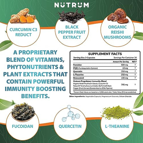 Suplemento Avançado de Suporte Imunológico com Curcumina, Fórmula Vegana para Saúde Celular, Estimula a Regeneração de Células Danificadas com Fucoidan, Impulsiona a Imunidade com Ervas - Nutrum