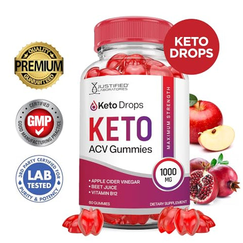 Justified Laboratories - (3 Pack) Gomas Keto Drops ACV Keto Avançado 1000MG Fórmula Avançada Gomas Keto Drops Keto Vinagre de Maçã Formulado com Romã e Beterraba em Pó B12 Vegano Não GMO 180 Gomas