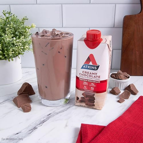 Shake de Proteína Sabor Chocolate Cremoso, 23g Proteína, Baixo Índice Glicêmico, 4g Carboidrato Líquido, 1g Açúcar, Amigo da Dieta Keto, 12 Unidades - Atkins