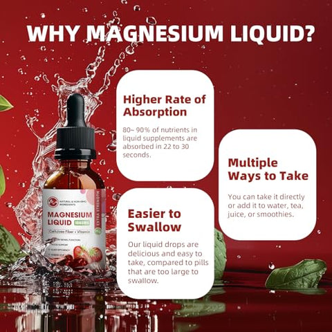 M inch - Magnésio Líquido 1000mg, Gotas Líquidas de Magnésio Glicinato Sem Açúcar com Fibra de Celulose, Bromelina, Vitaminas B6, C, D, Zinco para Noite, Saúde Digestiva, Sabor Morango, 60ml