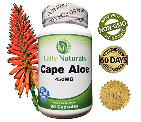 Lally Naturals - Cape Aloe 450 mg – Detox – Cápsulas de Cape Ferox – Laxante Natural – Não-OGM – Cápsulas de Aloe Ferox do Cabo Africano – Alívio Natural – Cápsulas de Folha Inteira de Aloe Ferox (90 Cápsulas)