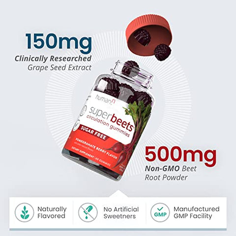 SuperBeets Gummies de Circulação – Energia Saudável para o Coração, Extrato de Semente de Uva - humanN