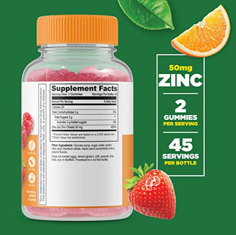 Gummies de Zinco 50mg – Sabor Natural Delicioso – Suplemento em Goma Livre de Glúten, Vegetariano, Livre de Transgênicos – Vitaminas Mastigáveis – Suporte Imunológico Saudável – para Adultos, Homens  Lifeable - Lifeable