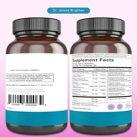 Adrenal Calm – Ashwagandha, Vitaminas B, Melissa e Aminoácidos para Alívio do Estresse, Melhor Sono e Cortisol Equilibrado – 90 Cápsulas - Dr. Brighten