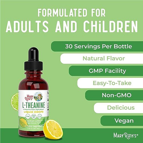 MaryRuth Organics - MaryRuth’s L Theanine 200mg Gotas Líquidas | Suporte ao Humor para Adultos  MaryRuth