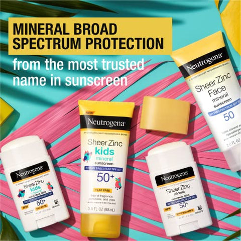 Protetor Solar Neutrogena Sheer Zinc Oxide FPS 50 Toque Seco para o Rosto, Livre de Óleo, Não Comedogênico