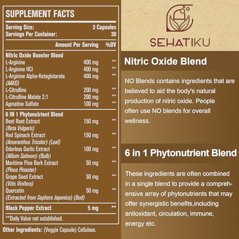 SehatiKu - Suplemento de Óxido Nítrico 2255 MG – Potencializador de Óxido Nítrico
