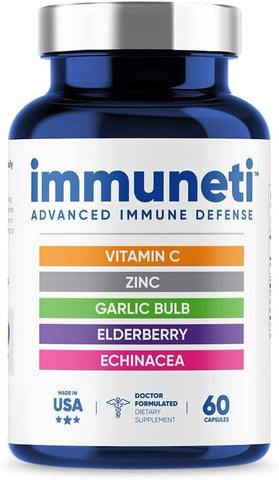 Immuneti Nutrition - Immuneti – Defesa Imunológica Avançada, 5 em 1 Poderosa Mistura de Vitamina C, Zinco, Sabugueiro, Alho, Equinácea – 5 Pacotes – Suporte à Saúde Geral, Fornecendo Nutrientes Vitais