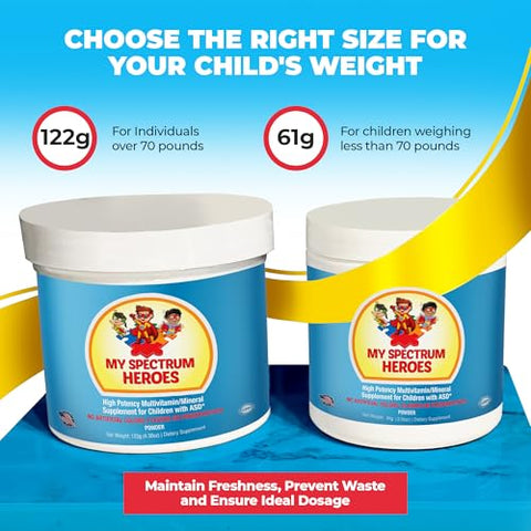 My Spectrum Heroes - Multivitamínico Infantil em Pó – Fácil de Misturar, Melhor Absorção, Não-OGM, Sem Glúten, Sem Ingredientes Artificiais – Ajuda Neural para Crianças no Espectro – [Nome da Marca]