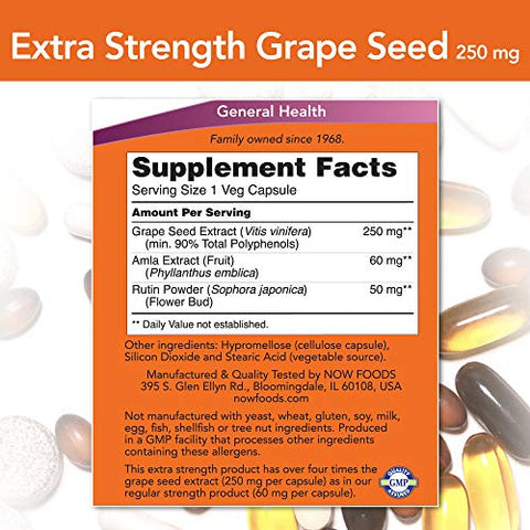 Extrato de Semente de Uva 250mg, 90 Cápsulas Vegetais – Pacote com 2 | Antioxidante Natural | Saúde e Bem-Estar - NOW Foods
