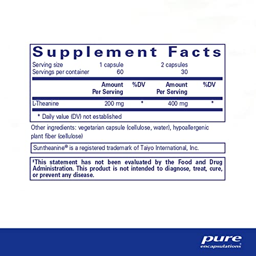 L-Theanine – Suplemento de Aminoácido para Relaxamento e Redução do Estresse – 60 cápsulas de 200mg - Pure Encapsulations