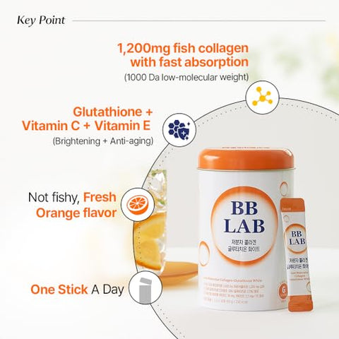 Colágeno Glutationa Branco, Colágeno Coreano de Baixo Peso Molecular – 30g - BB LAB