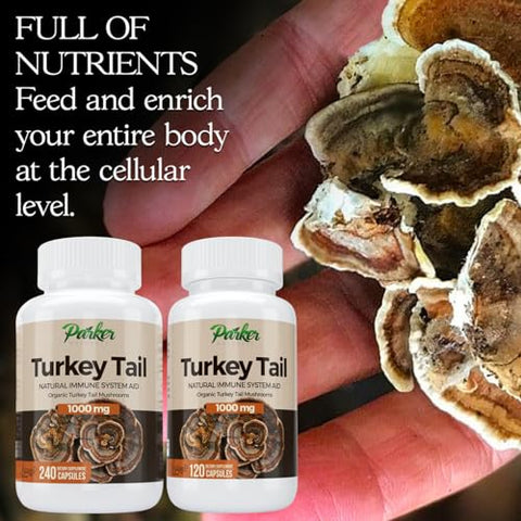Parker Naturals - Cápsulas de Cogumelo do Rabo de Peru – Suplemento Orgânico de Cogumelo para Apoio à Saúde do Sistema Imunológico – 1000 mg de Suplementos Premium de Cogumelo – 120 Cápsulas