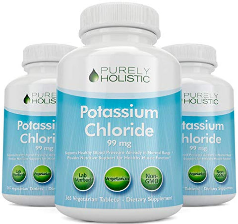 Purely Holistic - Suplemento de Potássio 365 Comprimidos – Fornecimento de 1 Ano – Cloreto de Potássio 99mg – Suporta Pressão Arterial Saudável