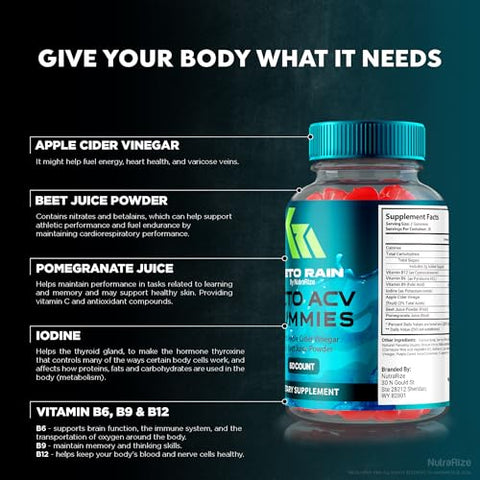 NutraRize - KetoRain ACV Gummies – Oficial, Natural e Delicioso! (60 Gummies)