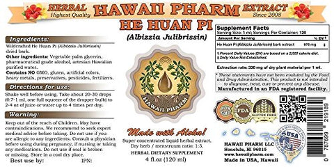 Hawaii Pharm - Tintura de He Huan Pi, Albizia (Albizzia Julibrissin) Extrato Líquido da Casca, Suplemento Herbal 120 ml