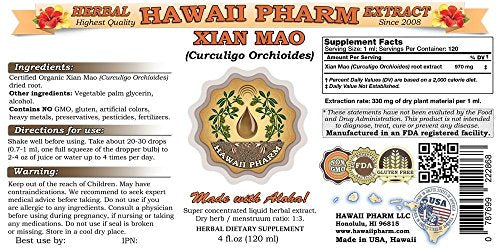 Hawaii Pharm - Xian Mao Tintura, Xian Mao, Extrato Líquido de Raiz de Curculigo (Curculigo Orchioides), Suplemento Herbal 120 ml
