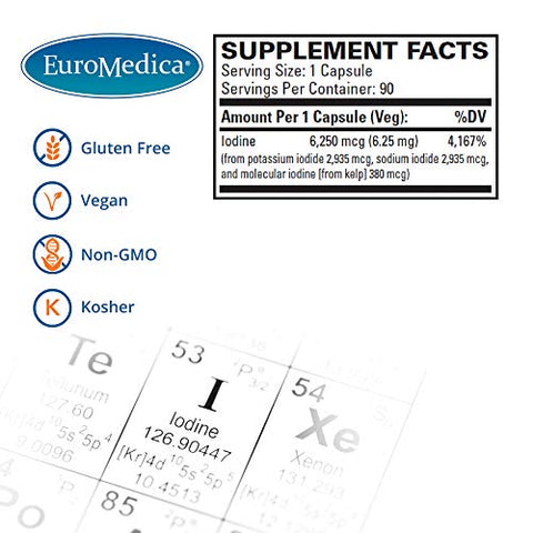Euromedica - EuroMedica Tri-Iodine 6.25mg – 90 Cápsulas | Iodeto de Potássio, Iodeto de Sódio | Marca EuroMedica
